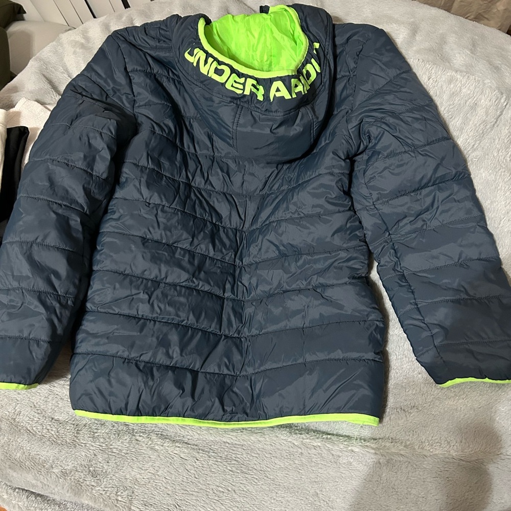 Youth Under Armour Gray and Neon Green Puffer Jacket